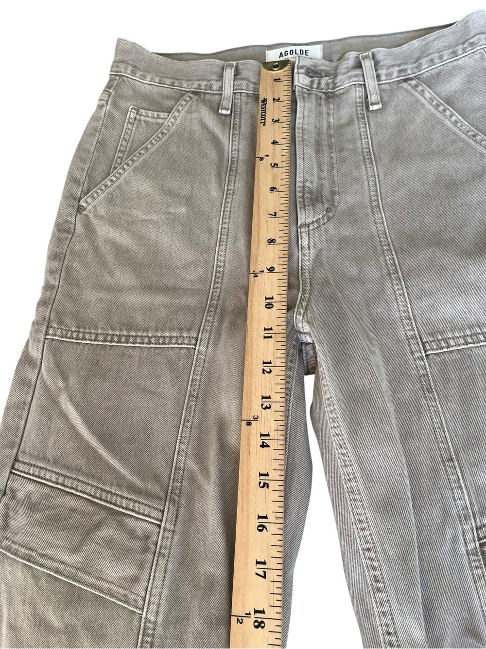 AGOLDE Utility Carpenter Wide Leg Jeans Taupe Gray High Rise Size 25 - Picture 8 of 9